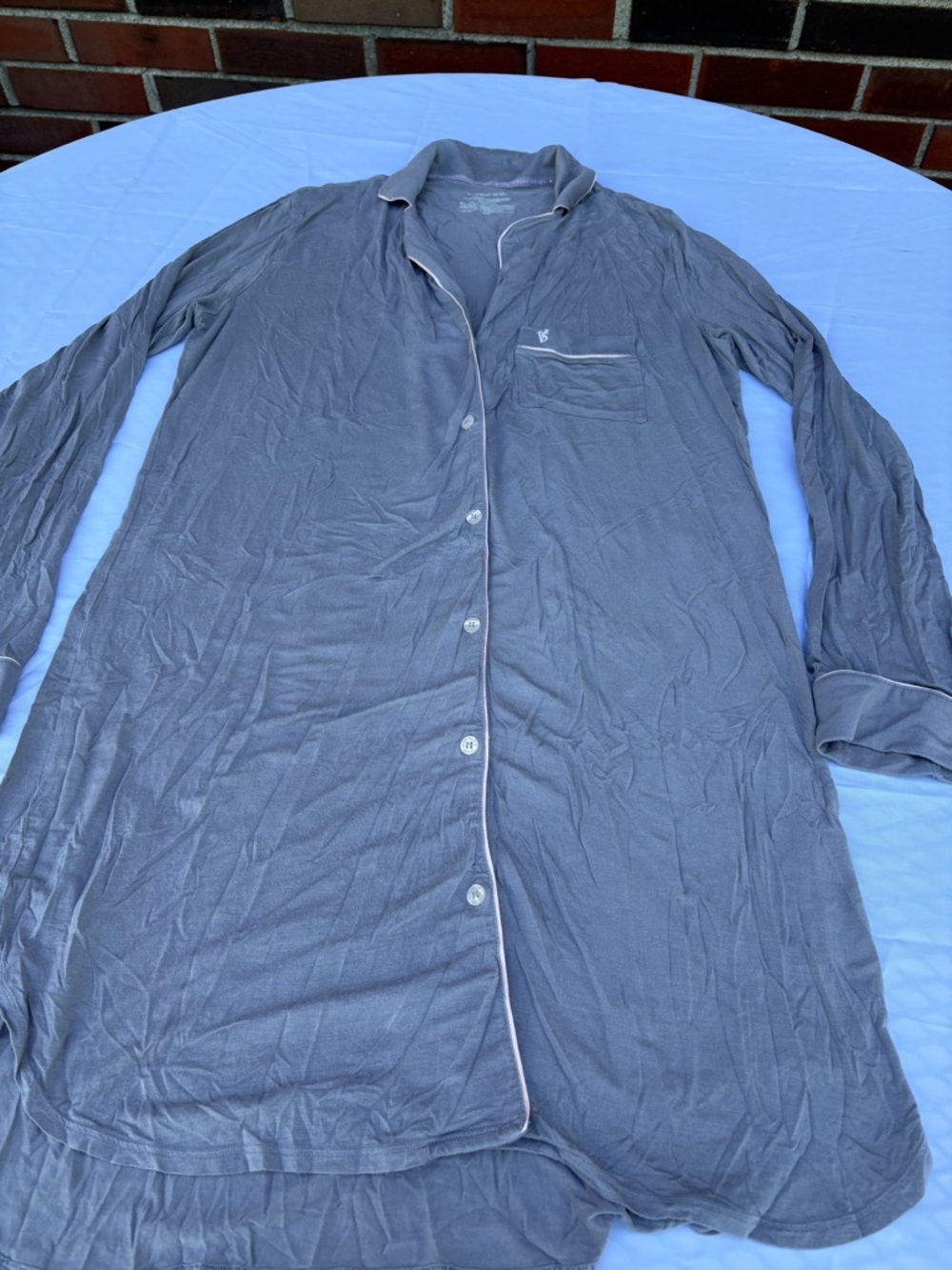 Victoria's Secret Gray Long Button-Up Nightshirt with Contrast Piping